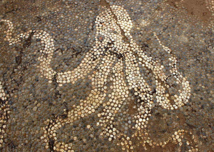 finished room with mosaic floor